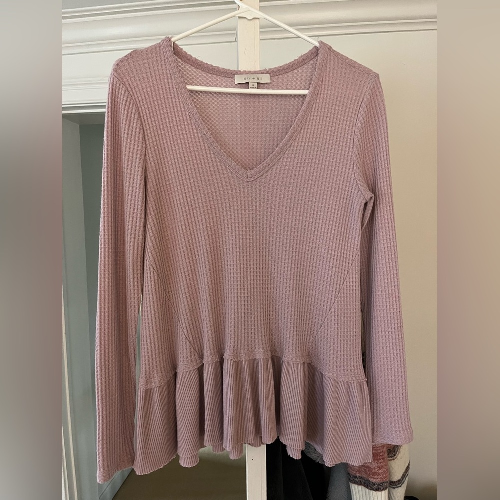 eri +ani (Anthropologie) long sleeve waffle shirt with peplum detail.